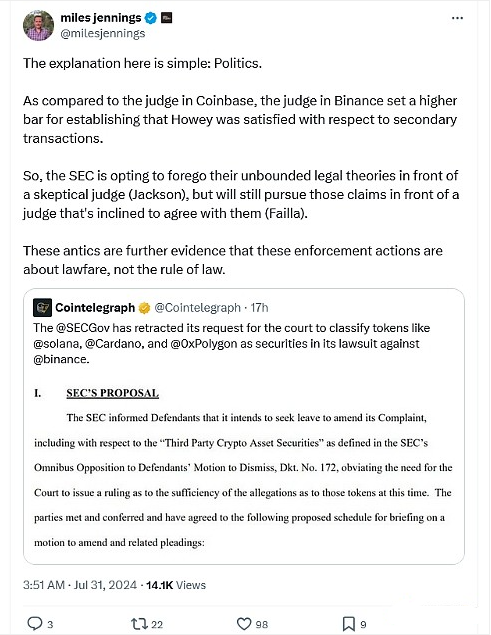 SEC是否仍將SOL視為證券？哪些Tokens可能受到影&nbsp;圖片