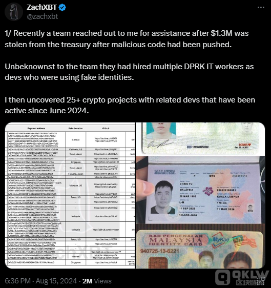 ZachXBT揭示北韓黑客網絡，月入50萬美元的詐騙&nbsp;圖片